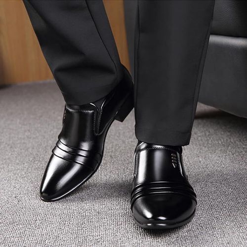 Men's Casual Solid Color Slip On Business Shoes, Formal Dress Shoes For Wedding Party Office