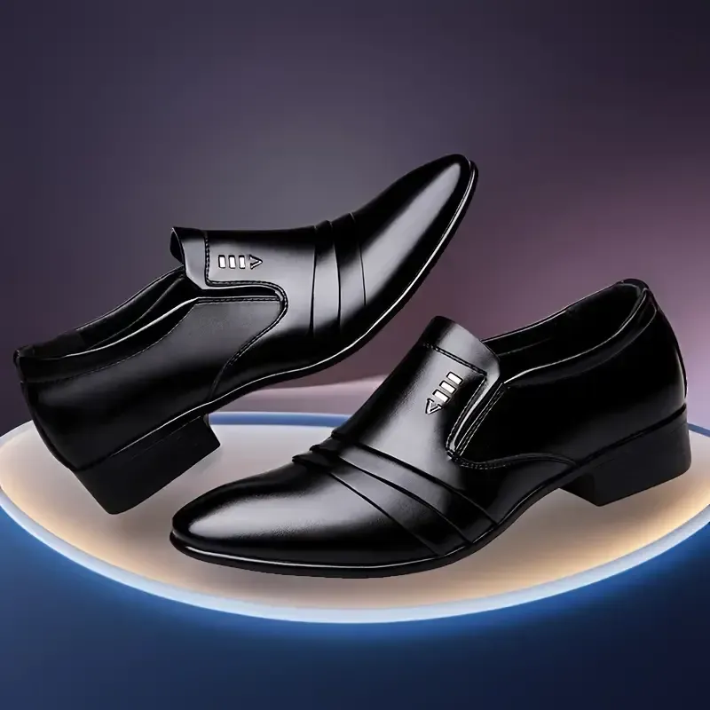 Men's Casual Solid Color Slip On Business Shoes, Formal Dress Shoes For Wedding Party Office