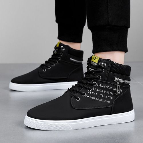 Men's High-Top Sneakers - Casual & Sporty, Non-Slip Skate Shoes for All Seasons, Durable Faux Leather with Comfortable Fabric Lining