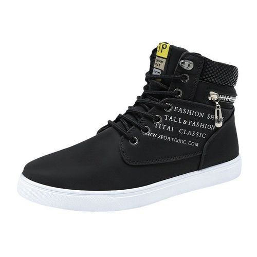 Men's High-Top Sneakers - Casual & Sporty, Non-Slip Skate Shoes for All Seasons, Durable Faux Leather with Comfortable Fabric Lining