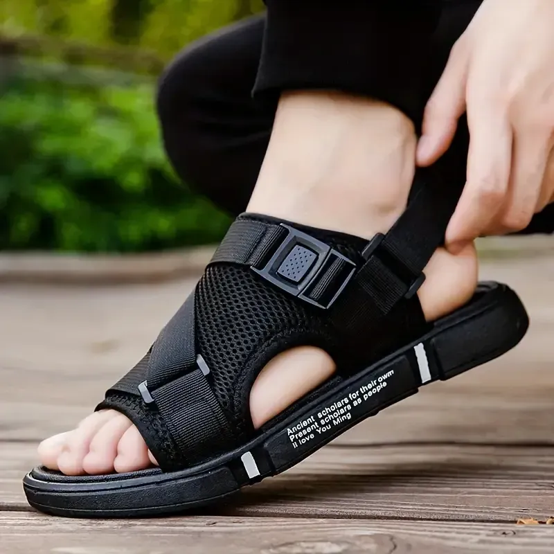 Men's Open Toe Breathable Sandals With Adjustable Buckle, Comfy Non Slip Durable Beach Water Shoes For Men's Outdoor Activities