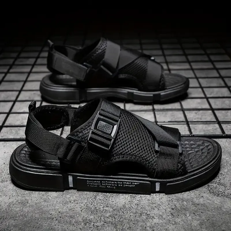 Men's Open Toe Breathable Sandals With Adjustable Buckle, Comfy Non Slip Durable Beach Water Shoes For Men's Outdoor Activities
