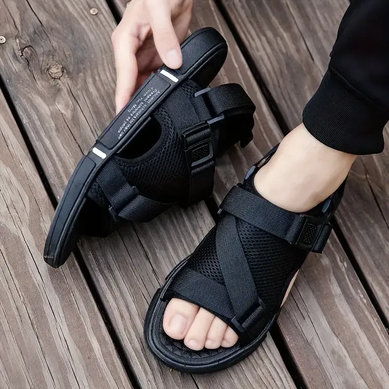Men's Open Toe Breathable Sandals With Adjustable Buckle, Comfy Non Slip Durable Beach Water Shoes For Men's Outdoor Activities