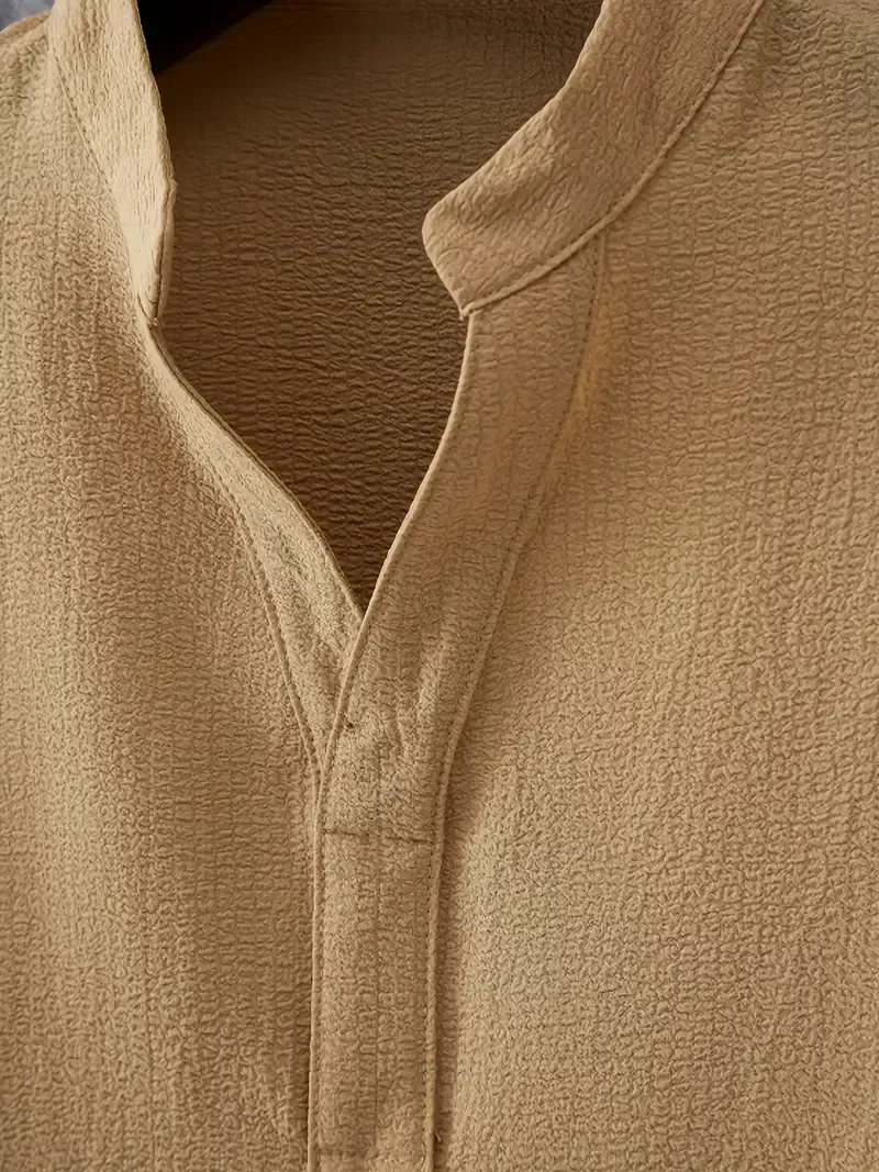 Men's Casual Outfit Set, Polyester Blend, V-Neck, Pockets, Regular Fit, Machine Washable, No Print