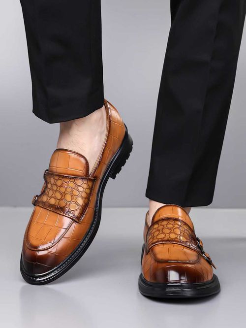 Men’s Brown Leather Loafers | Crocodile Pattern Dress Shoes Ghana