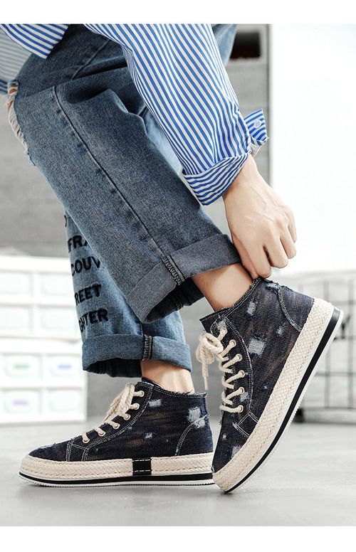 Men's Vintage Retro High Top Skateboard Shoes, Comfy Non Slip Casual Lace Up Canvas Sneakers For Men's Outdoor Activities