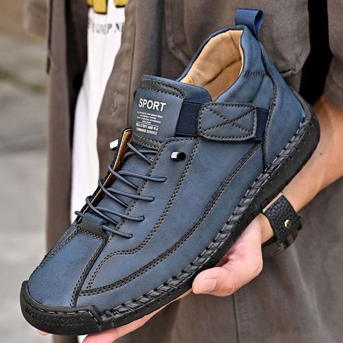 Retro stitching mid-high top fashion casual men's leather shoes