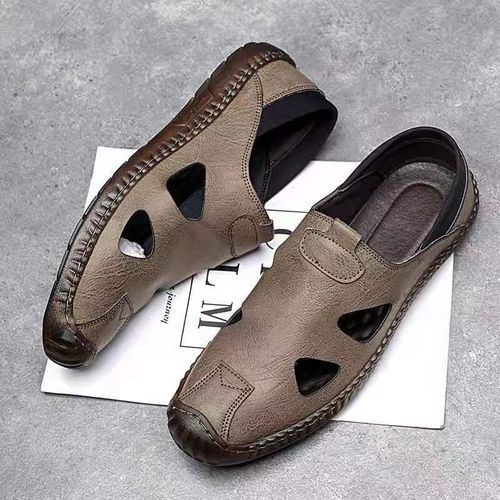 Summer new men's high-quality leather breathable and durable sandals hollow casual shoes