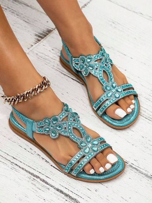Hollow flat rhinestone fashionable women's sandals