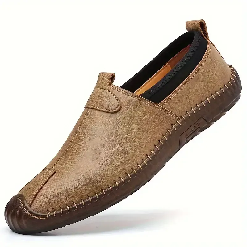 Men's Solid Colour Slip On Loafer Shoes, Comfy Non Slip Durable Breathable Shoes For Men's Outdoor Activities
