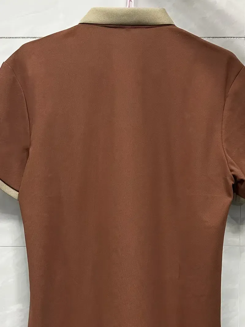 Men's Golf Shirt With Embroidered Design, Casual Slightly Stretch Button Up Golf Shirt, Men's Clothing For Summer Outdoor