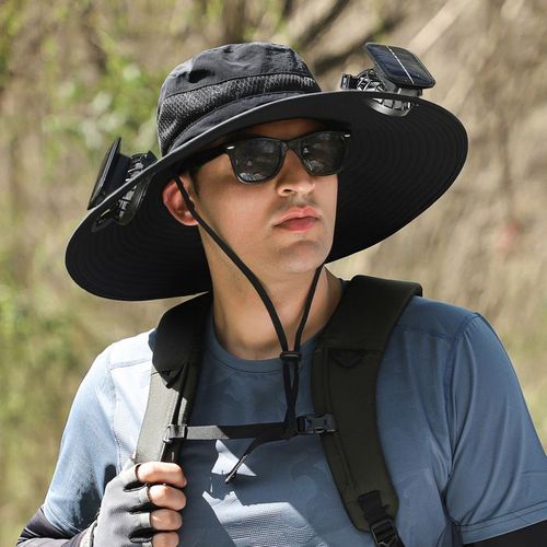Long-lasting and high-wind-power lithium battery rechargeable solar fan hat men's outdoor sun hat