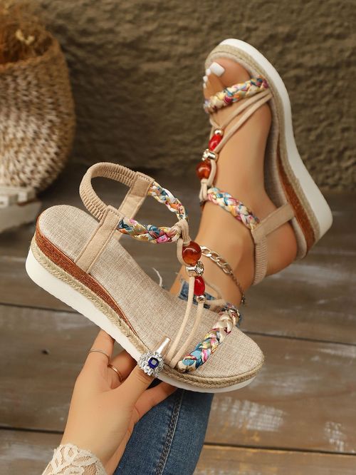 New style rhinestone beaded wedge heels fashionable high