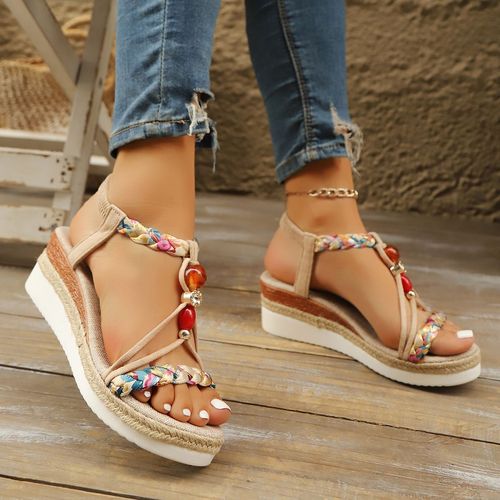 New style rhinestone beaded wedge heels fashionable high