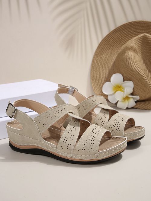 Summer new fashion fish mouth buckle wedge