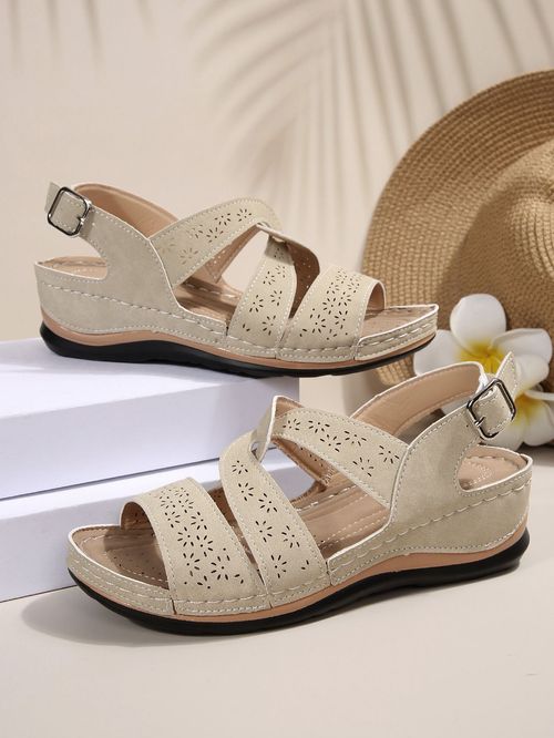 Summer new fashion fish mouth buckle wedge