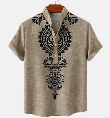 🔥2025 HOT SALE -50%🔥Men's shirt digital 3D printed linen short-sleeved summer retro fashion short-sleeved shirt