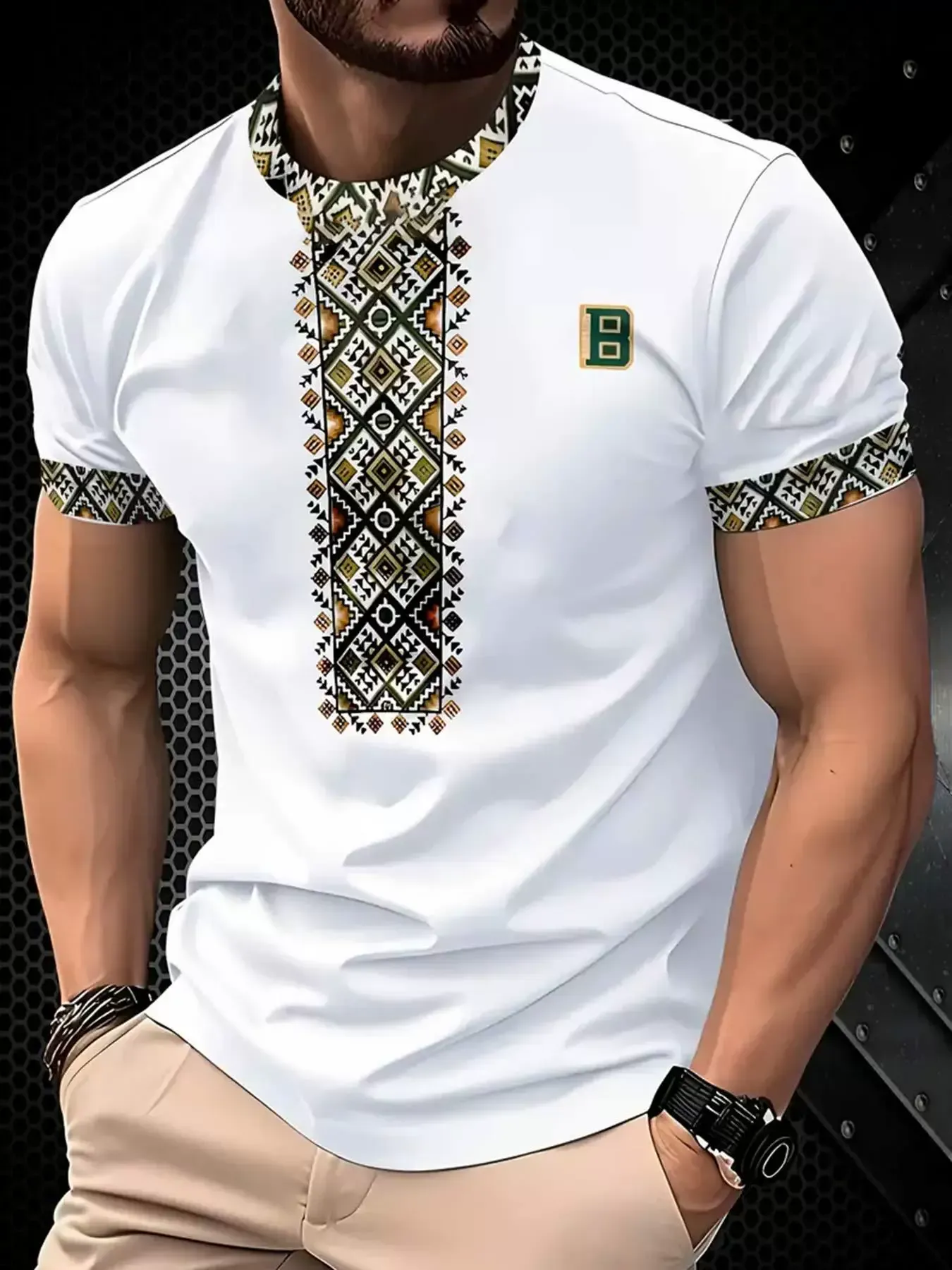 Men's short-sleeved T-shirt business casual series digital short-sleeved 3D printing style loose short-sleeved