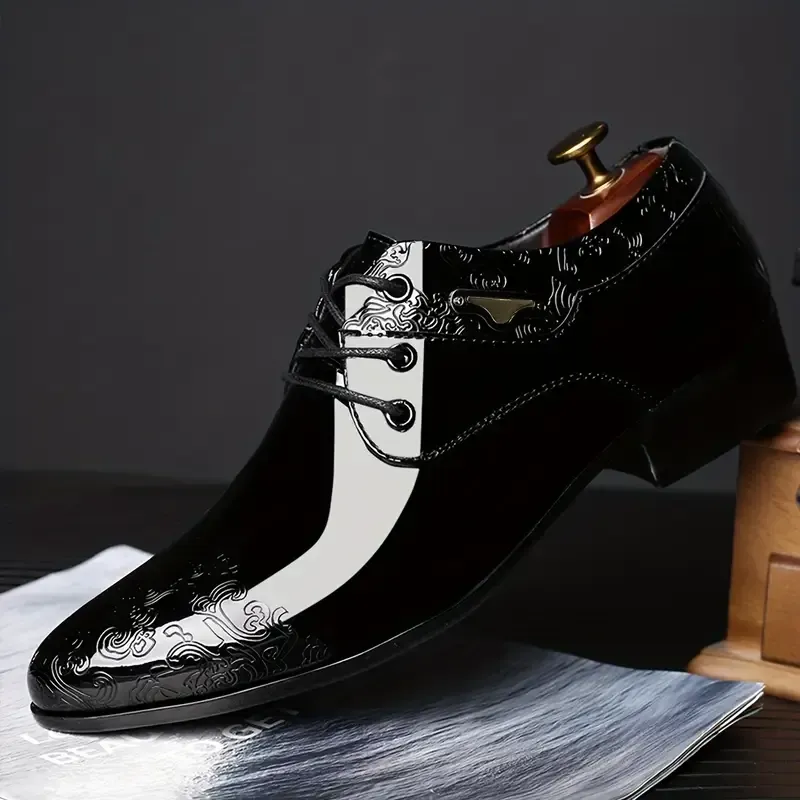 Men's Glossy Derby Shoes, Lace-up Front Dress Shoes For Men, Business Formal Wedding Black Tie Optional Events