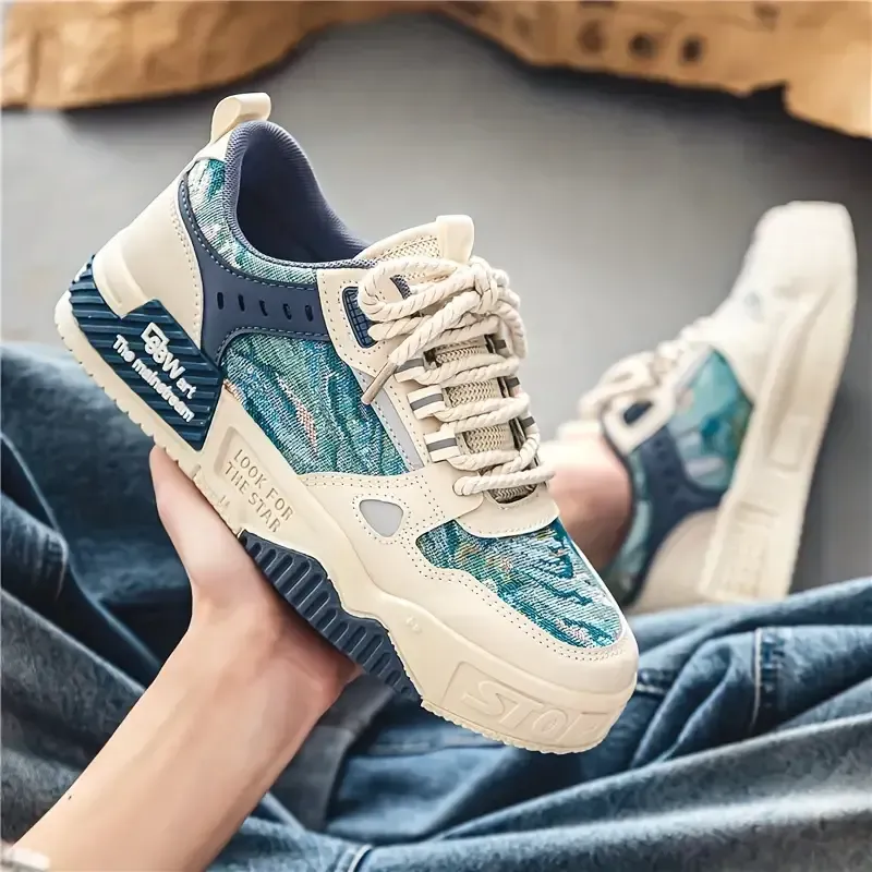 🔥🔥Hot Sale🔥🔥Men's Trendy Platform Skateboard Shoes With Geometric Pattern Non Slip Outdoor Walking Jogging Traveling Sneakers