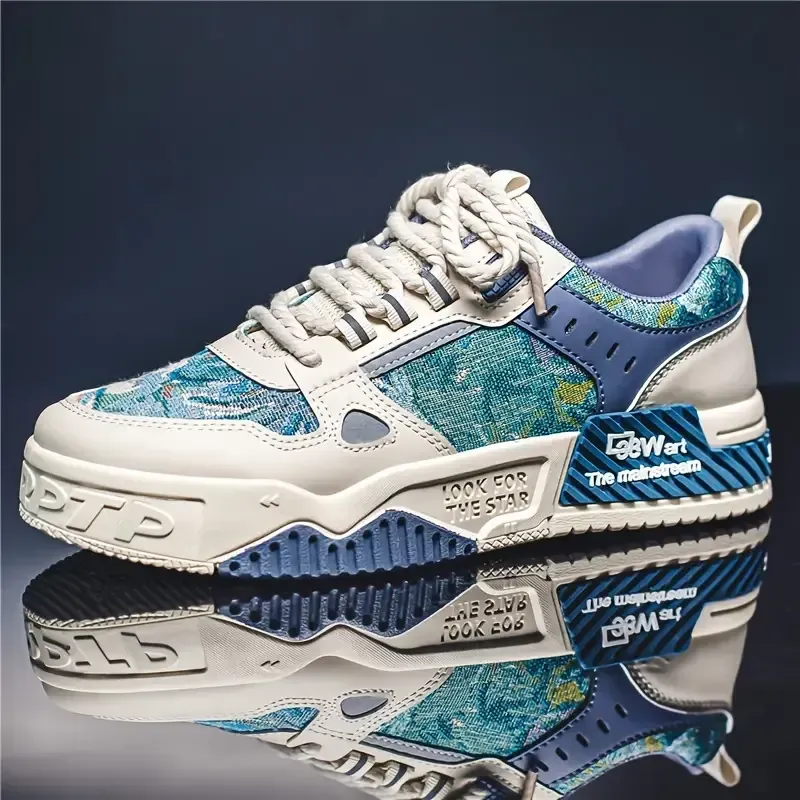 Men's Alphabet Print Trendy Skate Shoes With PU Leather Uppers, Wear-resistant Non Slip Lace-up Casual Sneakers For Outdoor, Men's Street Style Footwear