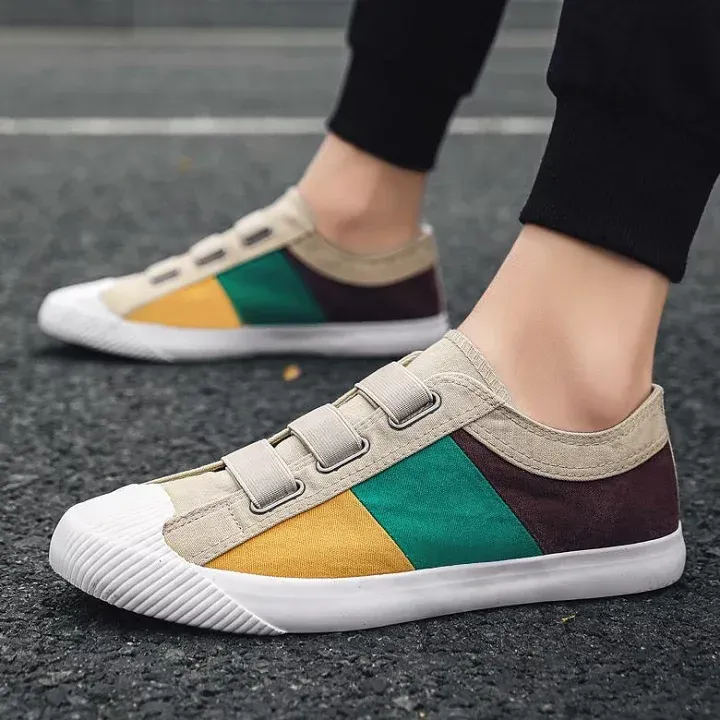 Men's Slip On Canvas Skateboard Shoes Color Block Non Slip Low Top Outdoor Walking Traveling For Spring And Summer