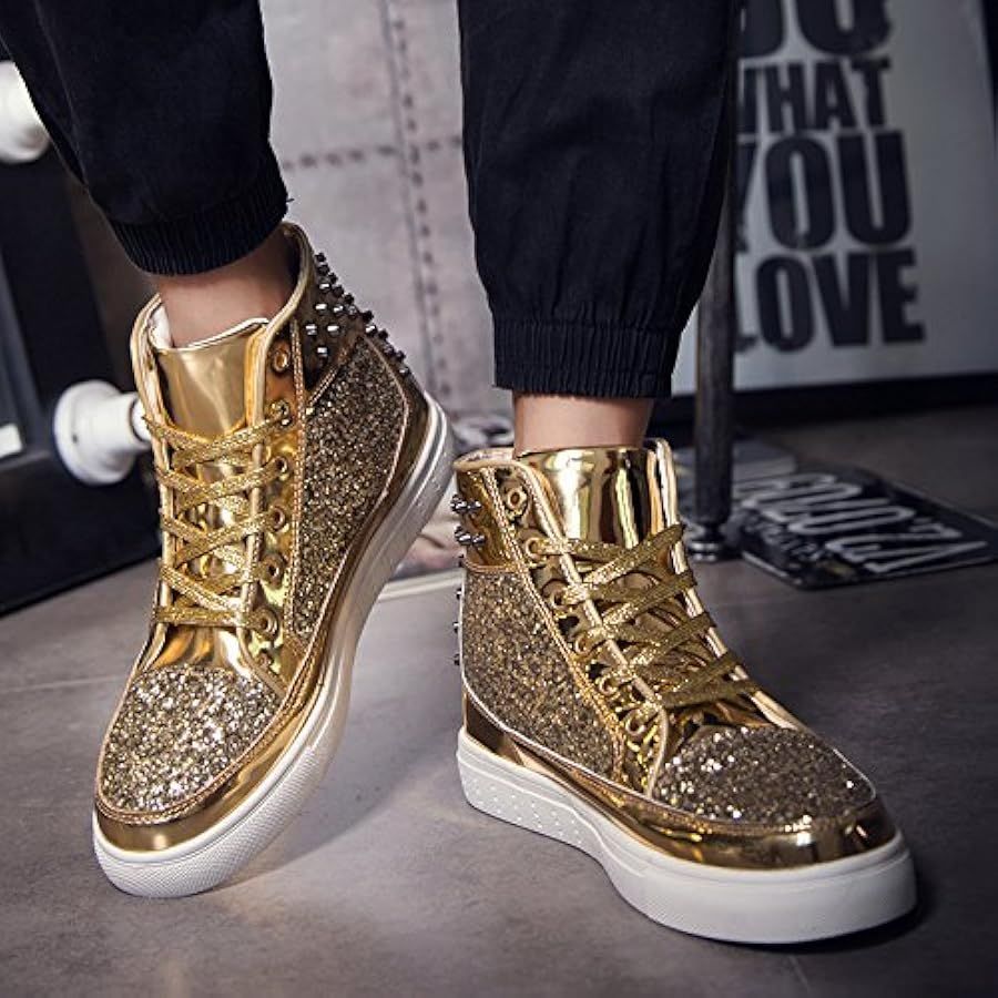 🔥🔥Hot Sale🔥🔥Shiny Men's Board Shoes High Top Athletic Sports Glitter Sneakers Round Toe Chic