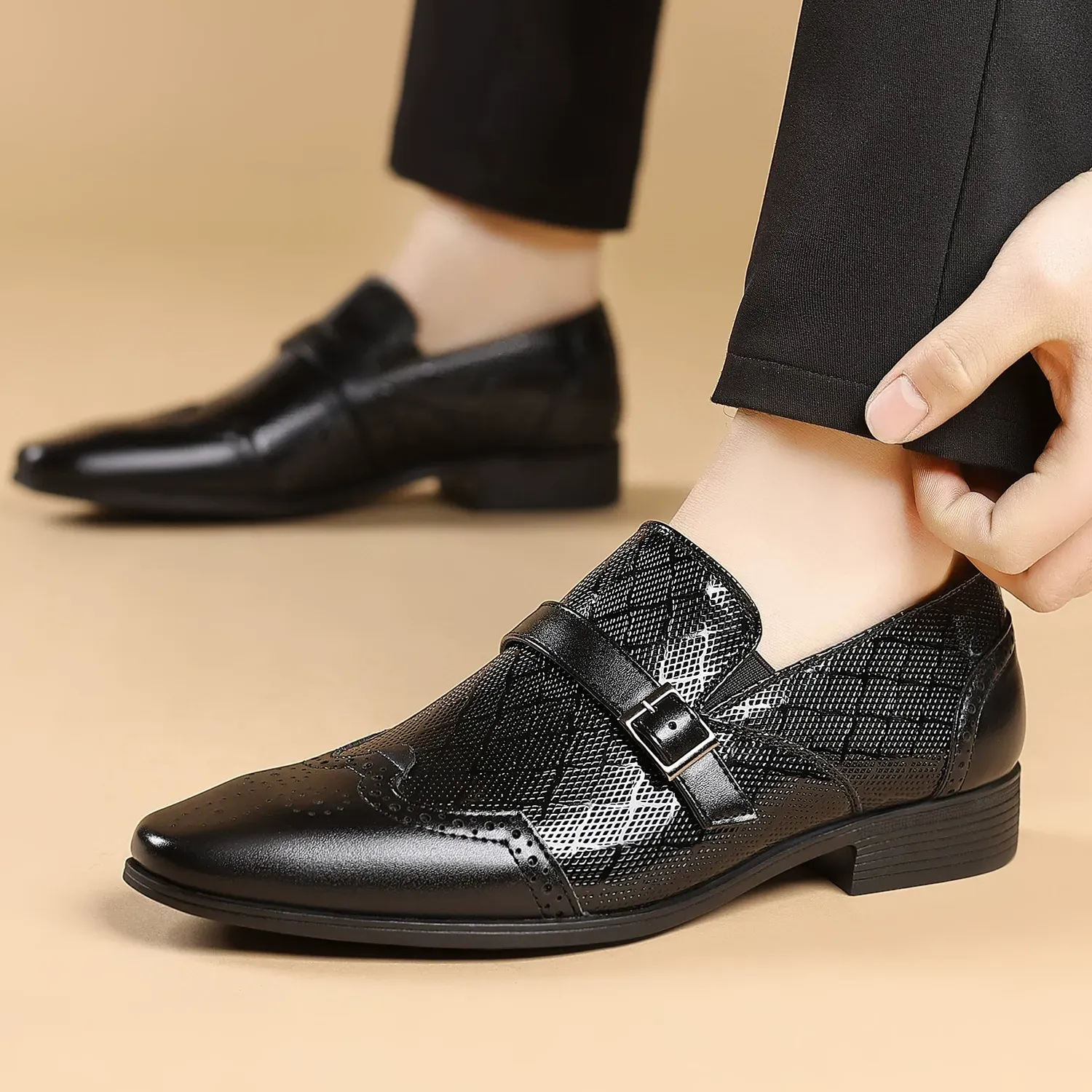 New men's business leather shoes buckle square toe slip-on shoes men