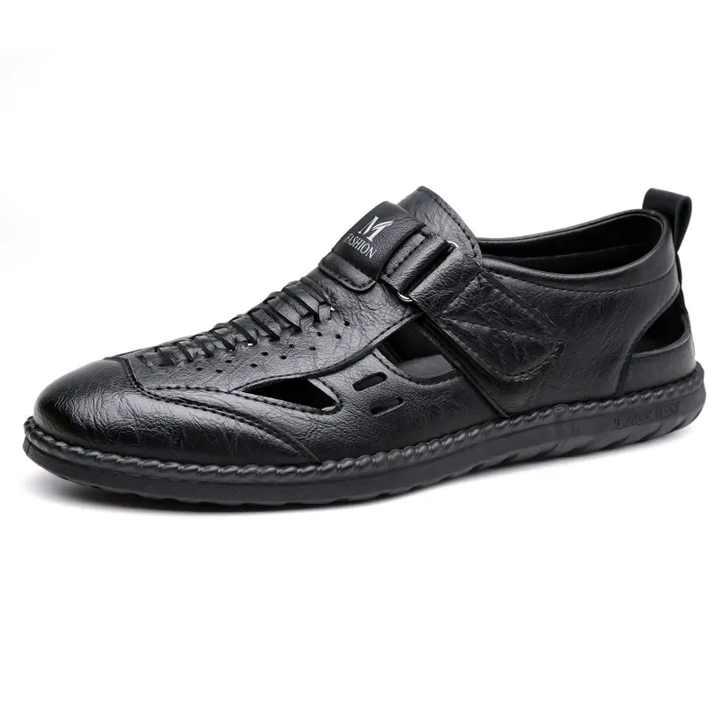 Men's leather slip-on shoes made of genuine cowhide, highly durable and with perforated design.