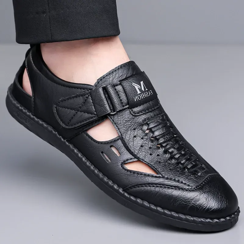 🔥Specific clothing for Ghanaians🔥New summer men's sandals - genuine leather casual front-hole sneakers - cowhide durable perforated leather shoes