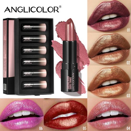 Cross-border 6-piece pearlescent lipstick set, European and American style, fine shimmer, long-lasting, waterproof, non-fading, and non-transferable.