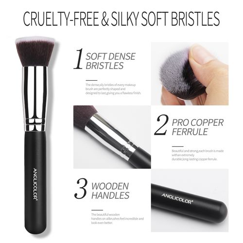ANGLICOLOR Beauty Flat-Top Foundation Brush, Soft and Slim, Portable Soft-bristled Wooden Handle Makeup Brush