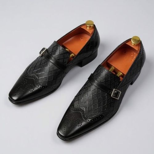New men's business leather shoes buckle square toe slip-on shoes men