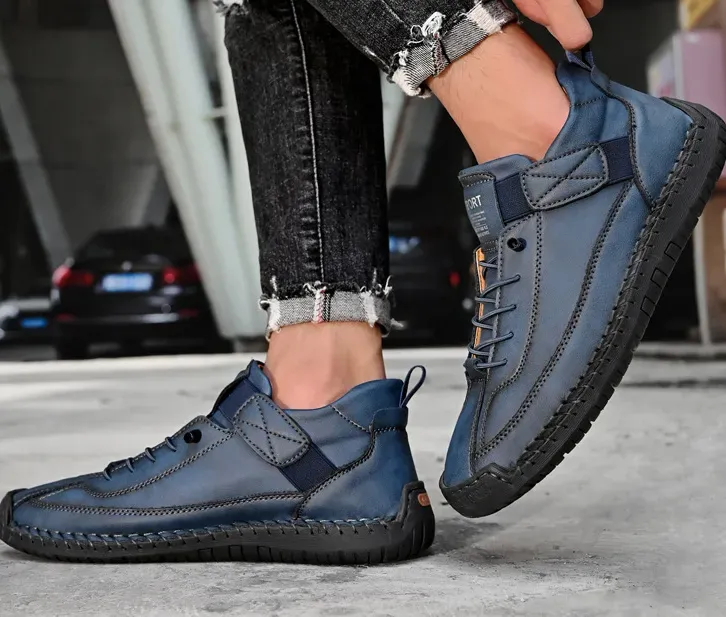 Retro stitching mid-high top fashion casual men's leather shoes