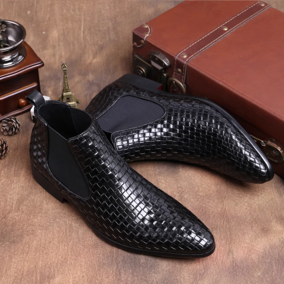 🔥Hot Sale🔥Latest design products shoes fashion woven men's leather boots dress shoes men's ankle boots