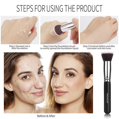 ANGLICOLOR Beauty Flat-Top Foundation Brush, Soft and Slim, Portable Soft-bristled Wooden Handle Makeup Brush
