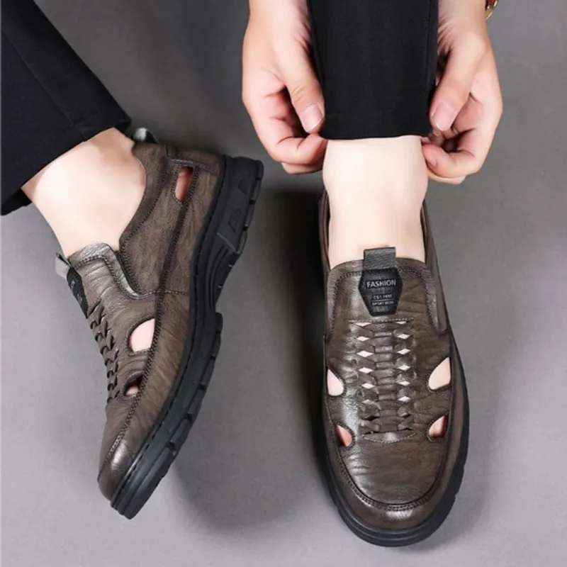 Summer Breathable Men’s Leather Casual Shoes Ghana – Lightweight Soft Sole Outdoor Sandals for Men