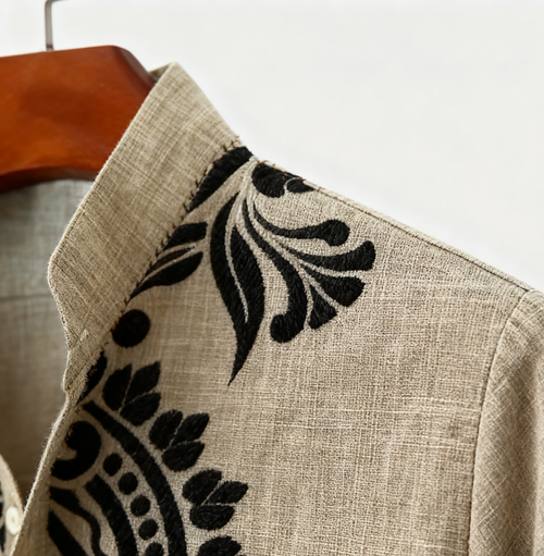 Men's shirt digital 3D printed linen short-sleeved summer retro fashion short-sleeved shirt