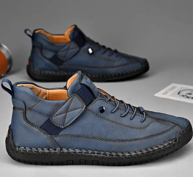 Retro stitching mid-high top fashion casual men's leather shoes