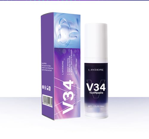 New V34 toothpaste (30ml) removes tobacco stains, whitens teeth, and freshens teeth.
