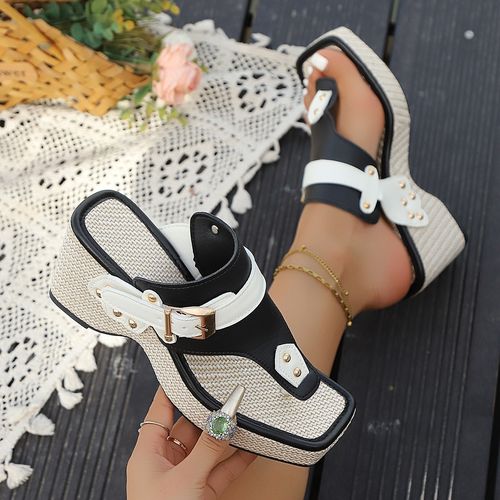 Large-sized thick high-heeled slippers for women in 2025 summer, trendy and casual new cool slippers