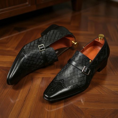 New men's business leather shoes buckle square toe slip-on shoes men