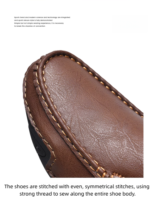 Hollow hand-stitched men's shoes outdoor casual shoes slip-on flat leather shoes low-top large size