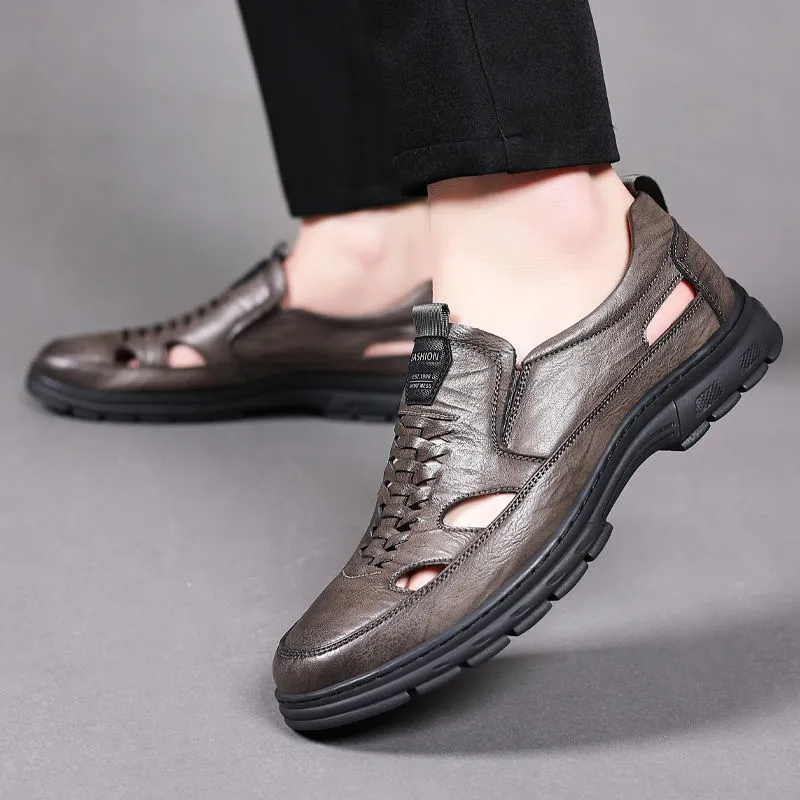 Summer Breathable Men’s Leather Casual Shoes Ghana – Lightweight Soft Sole Outdoor Sandals for Men