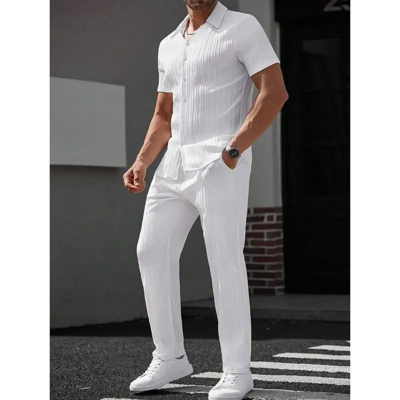 🔥2025 HOT SALE -50%🔥2025 Cross-border foreign trade men's striped short-sleeved shirt button-down lapel suit men's fashion trend
