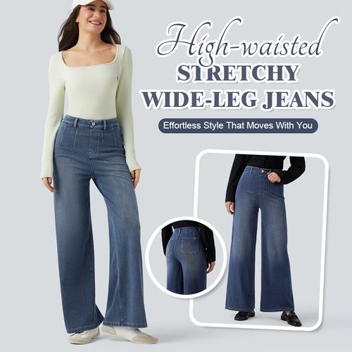 Hoch taillierte, dehnbare Jeans mit weitem Bein👖