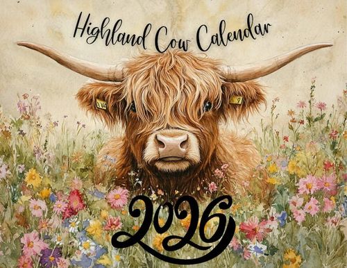 🐮Kalendarz Highland Cow 2026 – rustykalna dekoracja ścienna w stylu rustykalnym i miesięczny planner📅