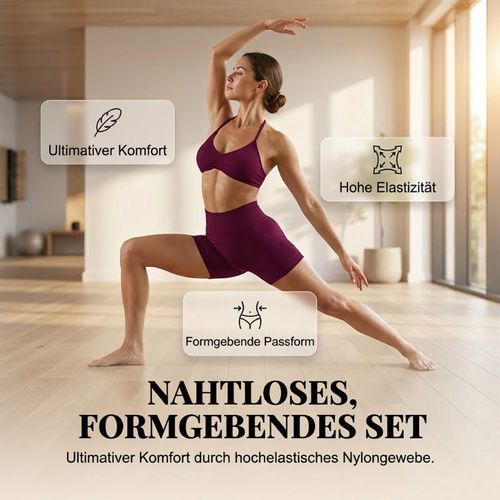 Frühlingserwachen: 50% Rabatt!💜Damen Nahtloses Yoga Set – Neckholder-Top & Hoher Bund Shorts, Formgebend & Hohe Elastizität für Fitness & Yog