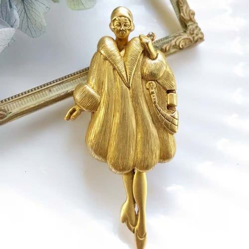 🔥Heißer Ausverkauf – 💃Vintage-Brosche aus den 1920er Jahren mit beweglichem Flapper-Girl-Motiv