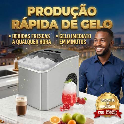 GELO PRONTO EM APENAS 6 MINUTOS! 🧊🚀 Chega de bebidas quentes no calor de Luanda! Esquece a chatice de procurar gelo na rua ou esperar horas pelo congelador. ☀️ Com esta Máquina Automática, tens gelo fresco e cristalino sempre à mão, num abrir e fechar de olhos! É super rápida, compacta e ainda tem função de autolimpeza fácil. 🧼✨ Ideal para refrescar os teus sumos, cocktails ou aquela cerveja bem gelada no ponto! 🍻